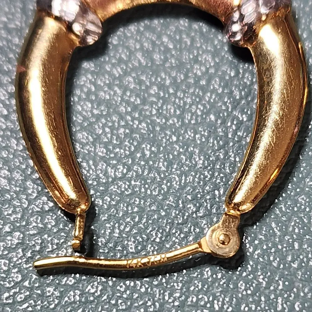 Vintage JCM 14K Fine Tri Tone Gold Diamond Cut Puff Hoop Earrings